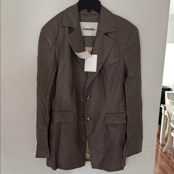 Nanushka Hathi Clay Vegan Leather Jacket Size L - Picture 1 of 9